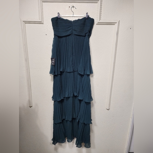 Lulus Seriously Sensational Emerald Strapless Tiered Maxi Dress L Wedding Party - Picture 8 of 9